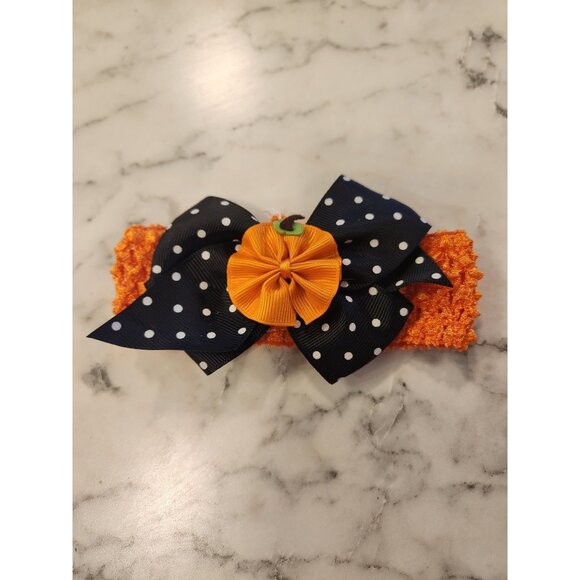 Halloween Pumpkin Polka Dot Baby Headband Orange & Black - Picture 1 of 3
